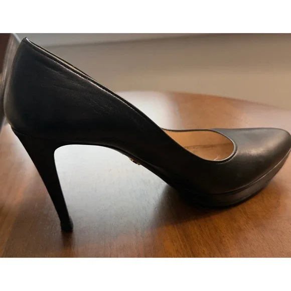 Prada Milano Black Leather Platform Pumps Pointed Toe Stiletto Heels size 8.5 - Picture 5 of 16